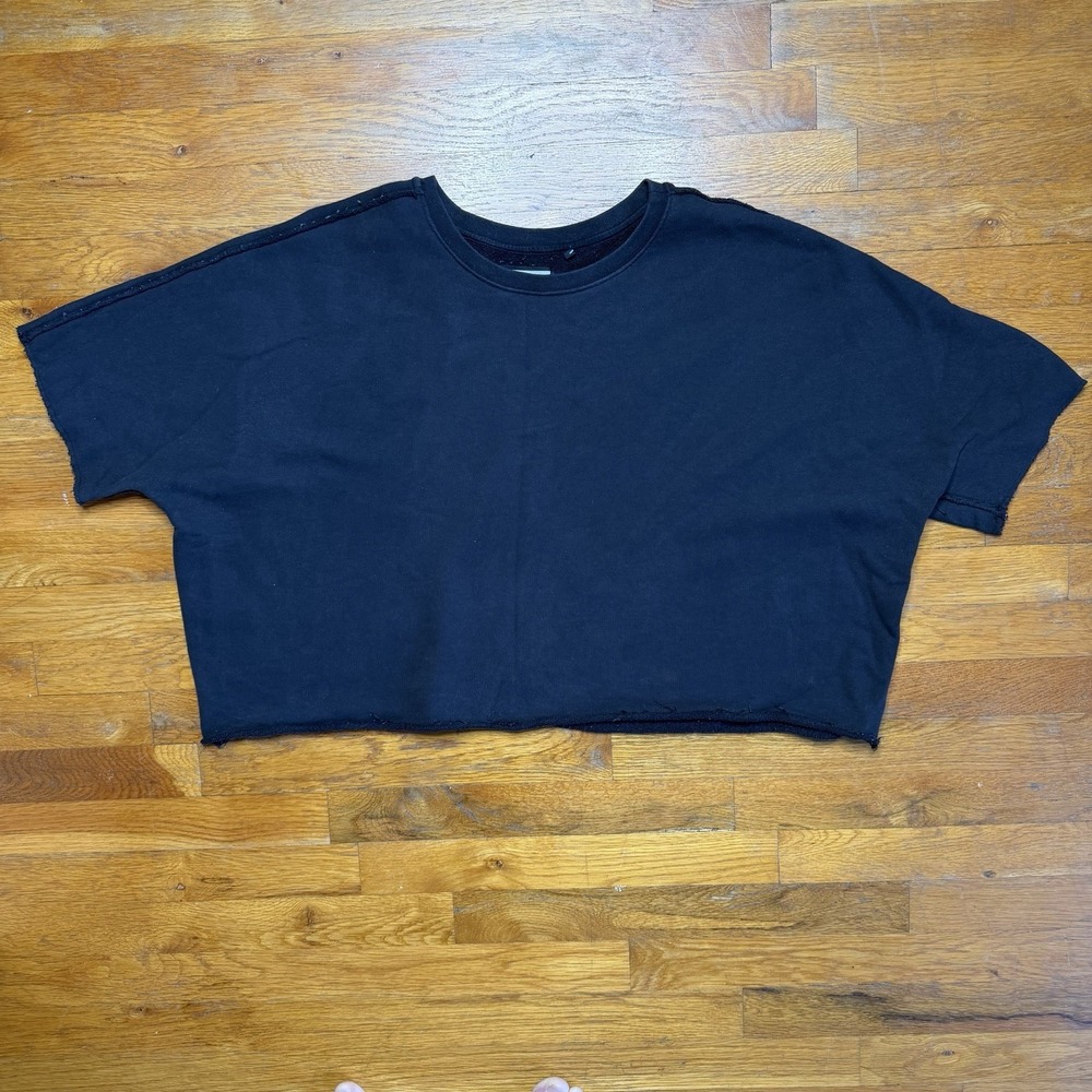 KITH Cropped Sweater XL Black Terry Cloth Short Sleeve Blank Crew Neck